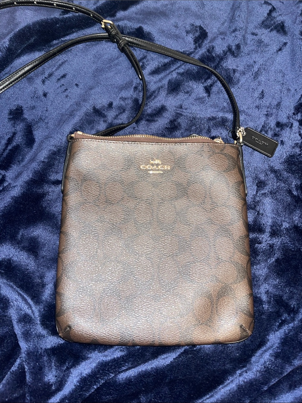 Coach Brown Monogram Crossbody with Black Strap (Great Condition)